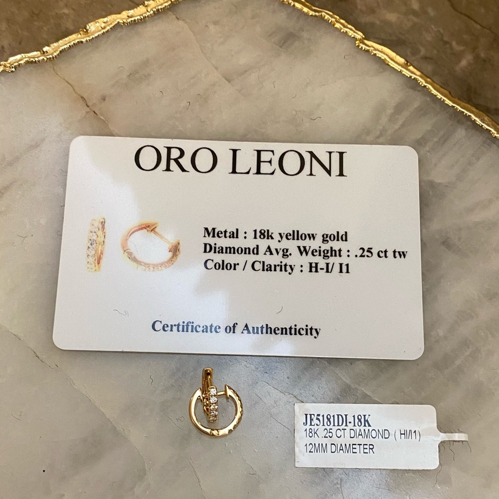 18k yellow gold Diamond hoop huggie earrings